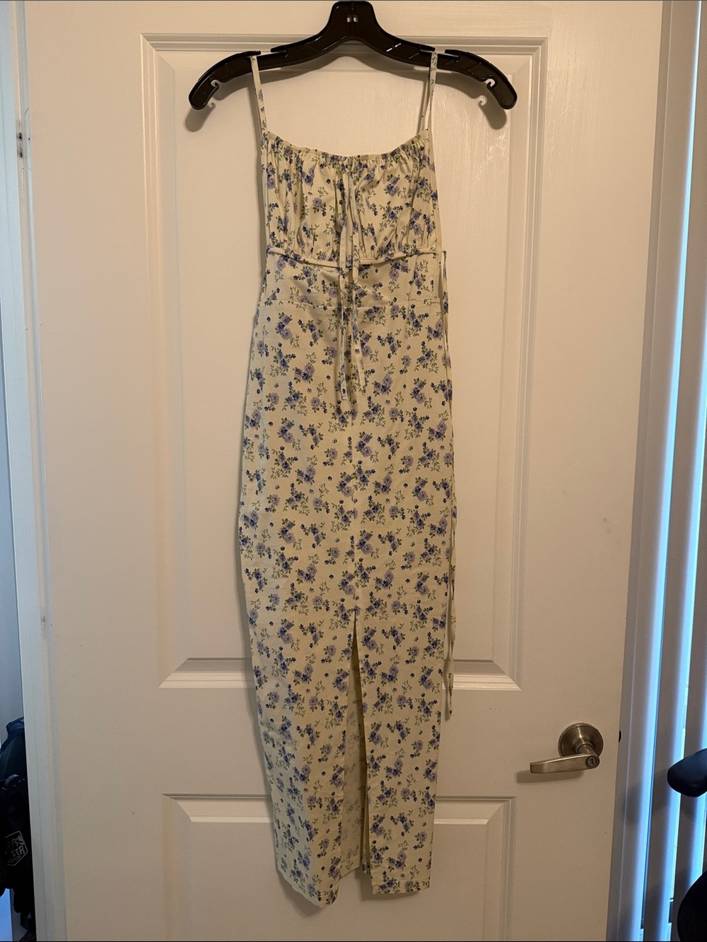 ASOS Cream Floral Backless Spaghetti-Strap Jumpsuit with Blue Print